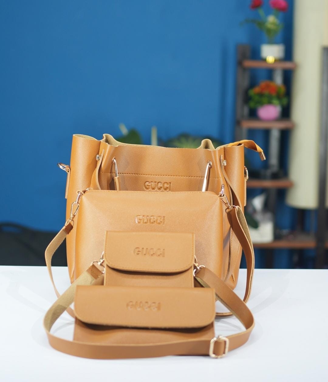 4 Piece Leather LADIES FASHIONABLE COMBO Bag (Brown)