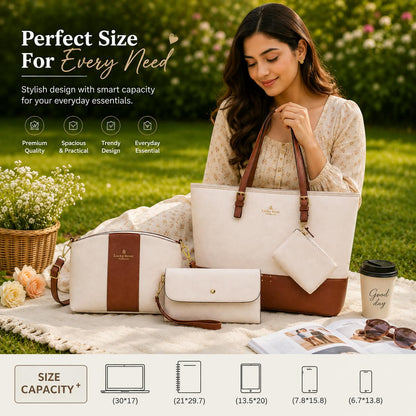 4pcs Combo Women Soft Synthetic Tote Bag (Off White)