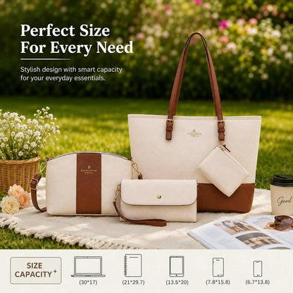 4pcs Combo Women Soft Synthetic Tote Bag (Off White)