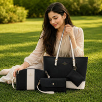 4pcs Combo Women Soft Synthetic Tote Bag (Black)