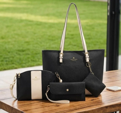 4pcs Combo Women Soft Synthetic Tote Bag (Black)