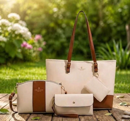 4pcs Combo Women Soft Synthetic Tote Bag (Off White)