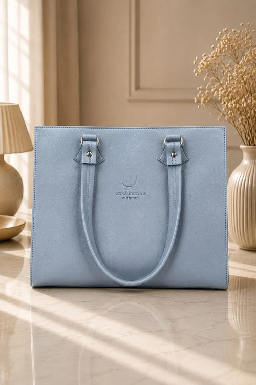 Premium Elegant Leather Tote Bag  (Powder Blue)