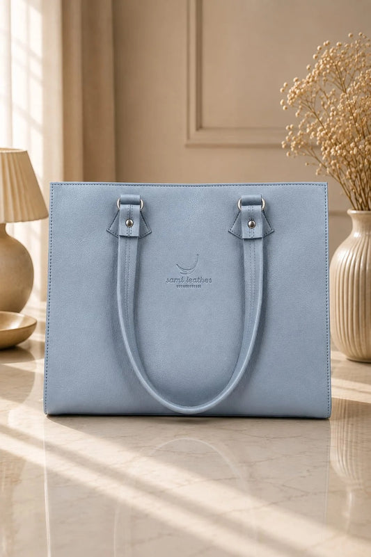 Premium Elegant Leather Tote Bag  (Powder Blue)