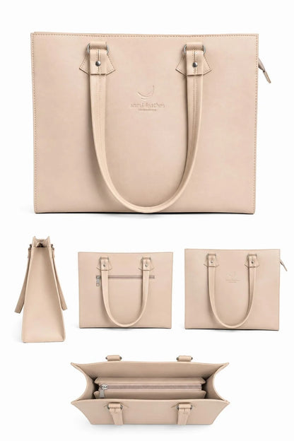 Premium Elegant Leather Tote Bag  (Ivory Cream)