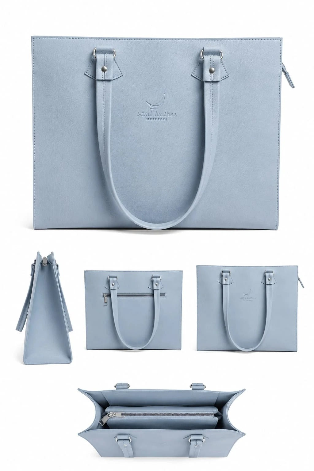 Premium Elegant Leather Tote Bag  (Powder Blue)