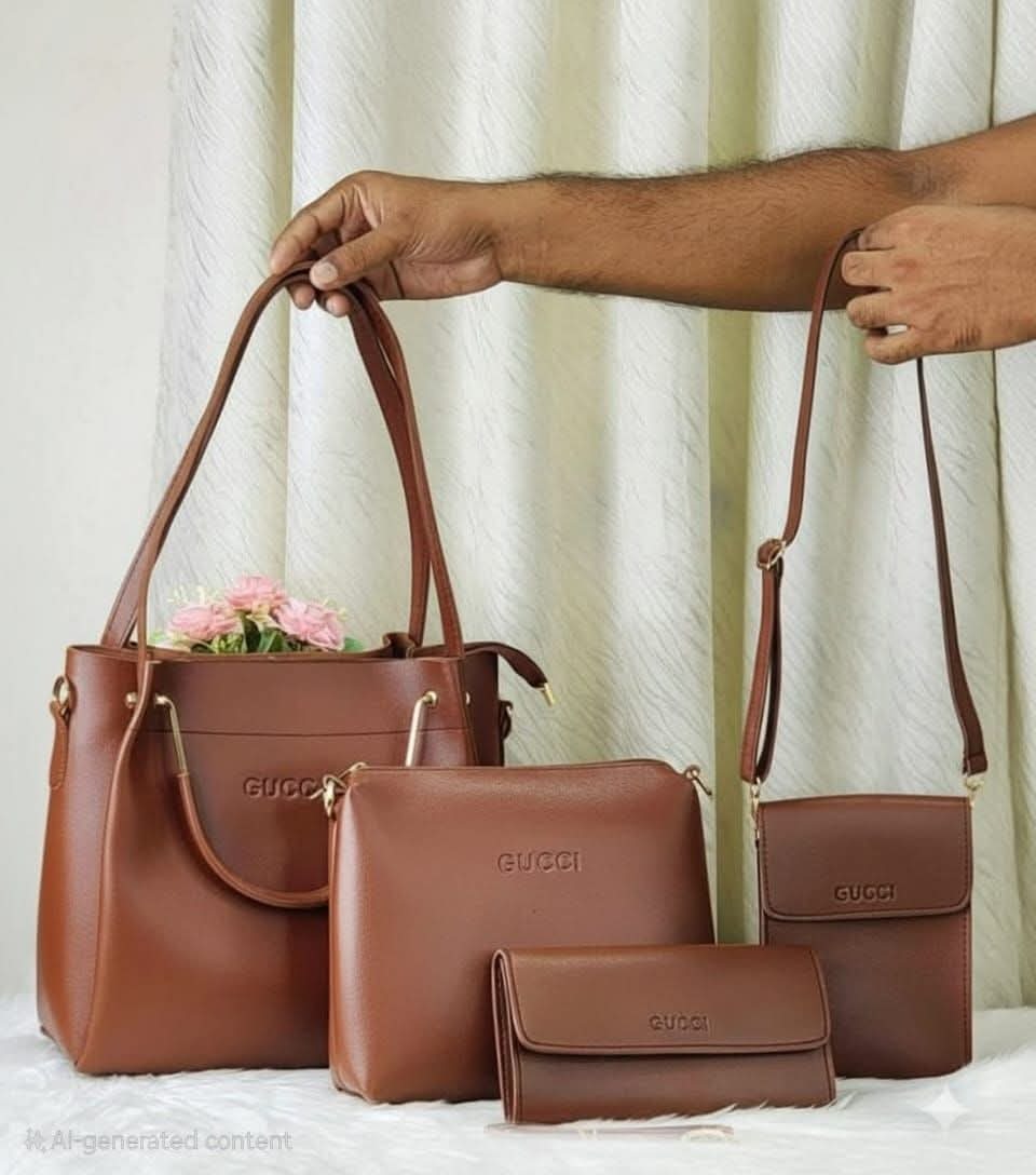4 Piece Leather LADIES FASHIONABLE COMBO Bag (coffee)