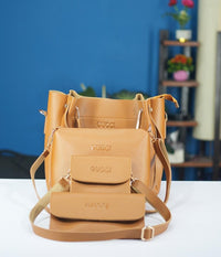 4 Piece Leather LADIES FASHIONABLE COMBO Bag  (Brown)