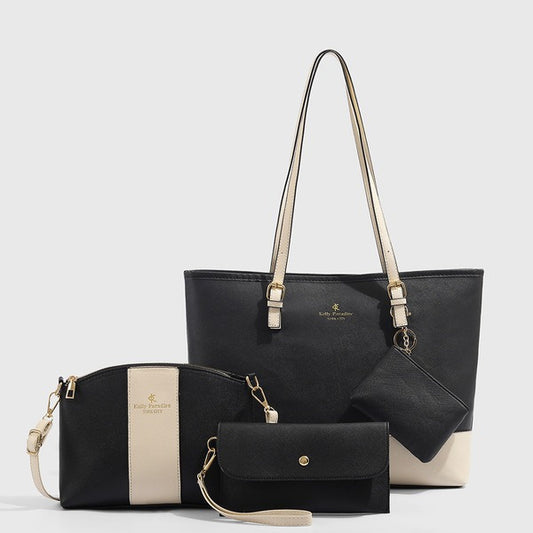 4pcs Combo Women Soft Synthetic Tote Bag (Black)