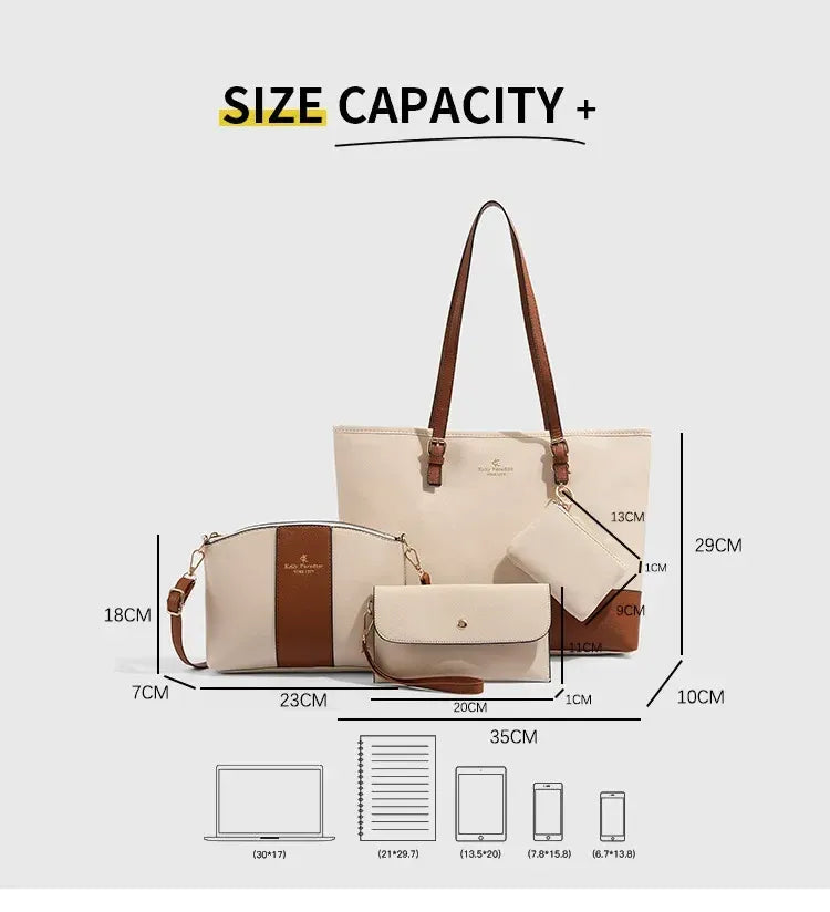 4pcs Combo Women Soft Synthetic Tote Bag (Off White)